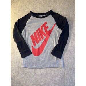 Nike Boys Size 7 Long Sleeve Shirt Raglan Black Gray Red The Nike Tee